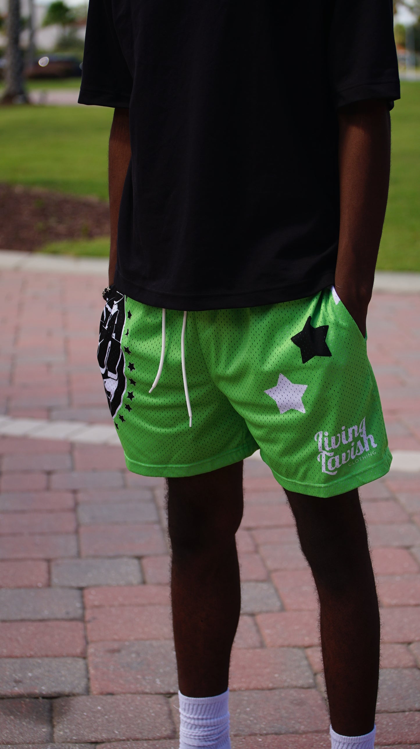 Star Globe Mesh Shorts (Slime Green)